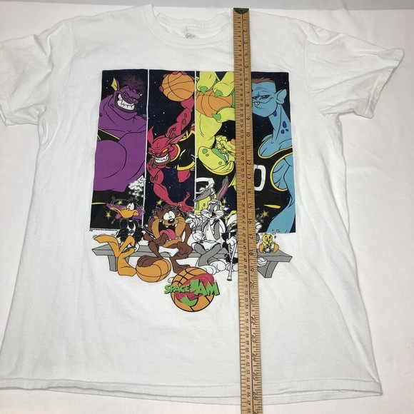 Space Jam Looney Tunes Sz L White Graphic T-Shirt Bugs Monstars Tune Squad Taz - Picture 5 of 8